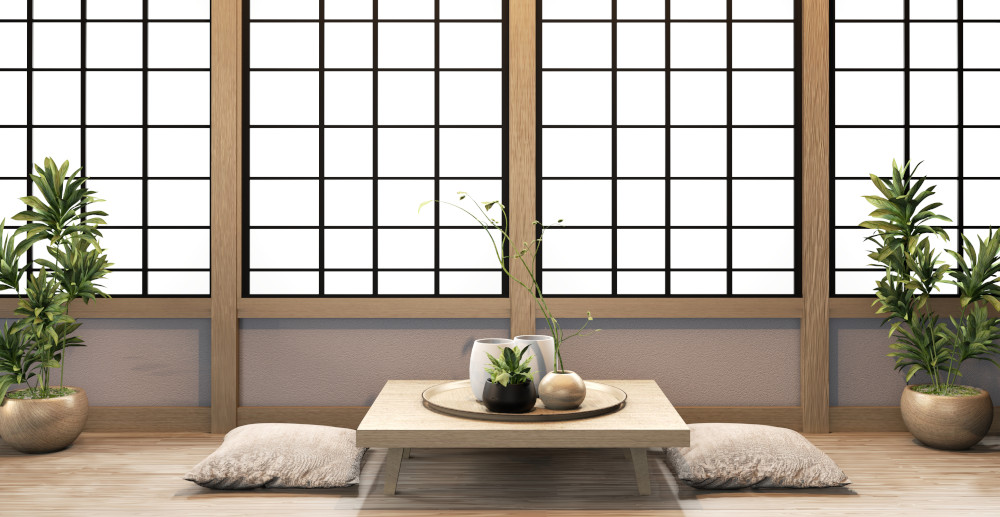 Salon w stylu japońskim - minimalistycznie urządzone wnętrze w stylu japońskim