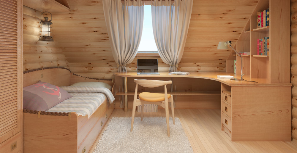pokój dla nastolatka w stylu retro w całości z drewna